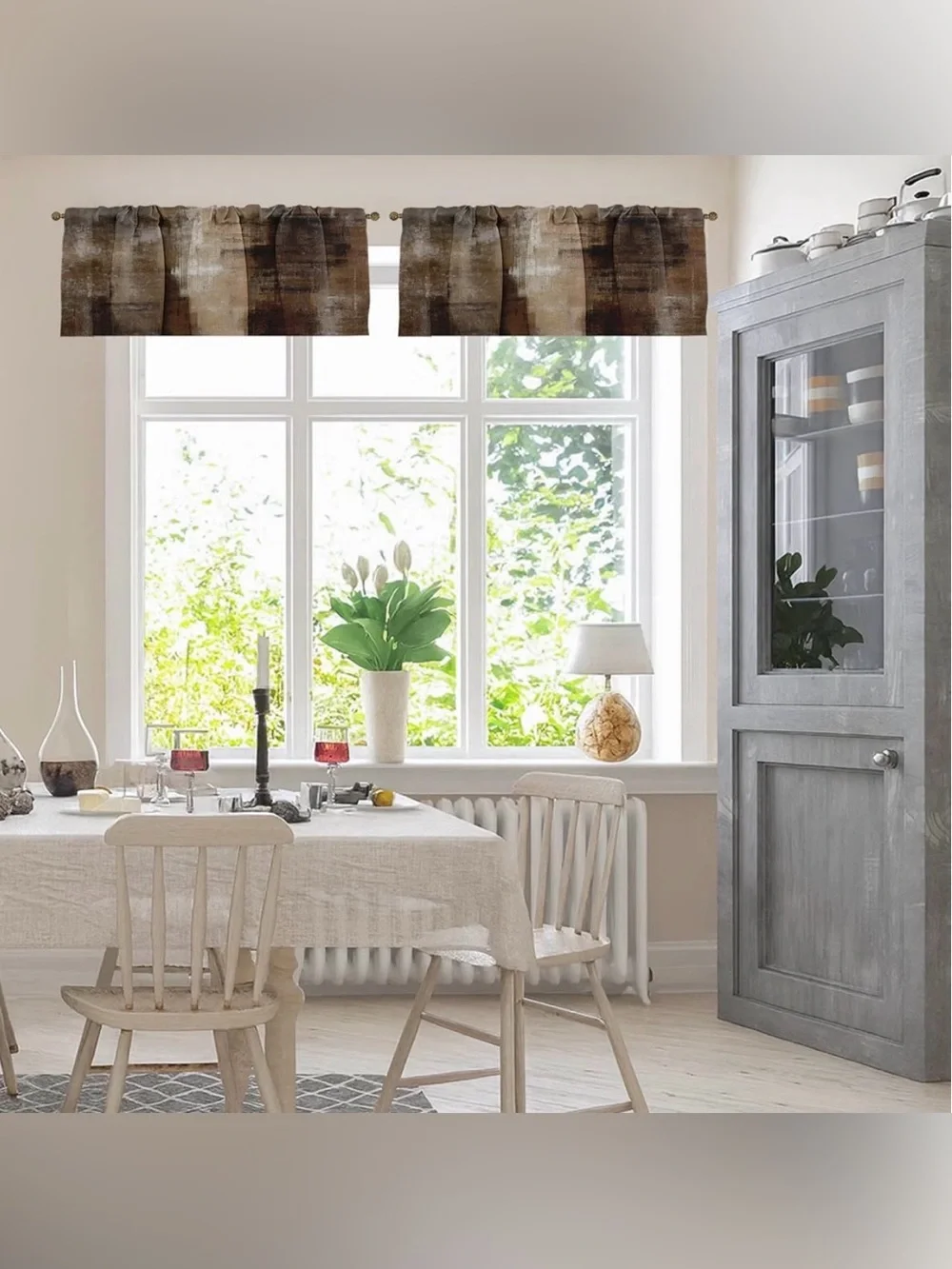 Rustic Satin Abstract Art Dark Brown Blackout Valances 54”Wx18”H (2 Panels) NWT